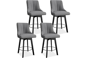 YaFiti Swivel Bar Stools with Backs, 24" Counter Height Bar Stools Set of 4, Fabric Upholstered Counter Bar Stools with Solid Wood Legs for Kitchen Island, Home Bar, Dark Gray