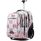 WMHYLYH Waterproof Rolling Backpack for Women and Men, Laptop Backpack with Wheels for Adults, Carry on Backpack with Large Wheels for Travel and Business Commuter (Pink, 22inch)
