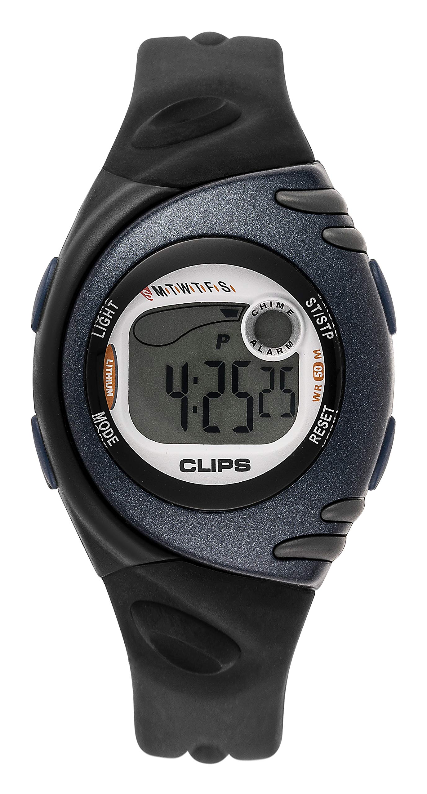 Clips Women's Quartz Watch with Grey Dial Digital Display and Black Rubber Strap 539-1002-94