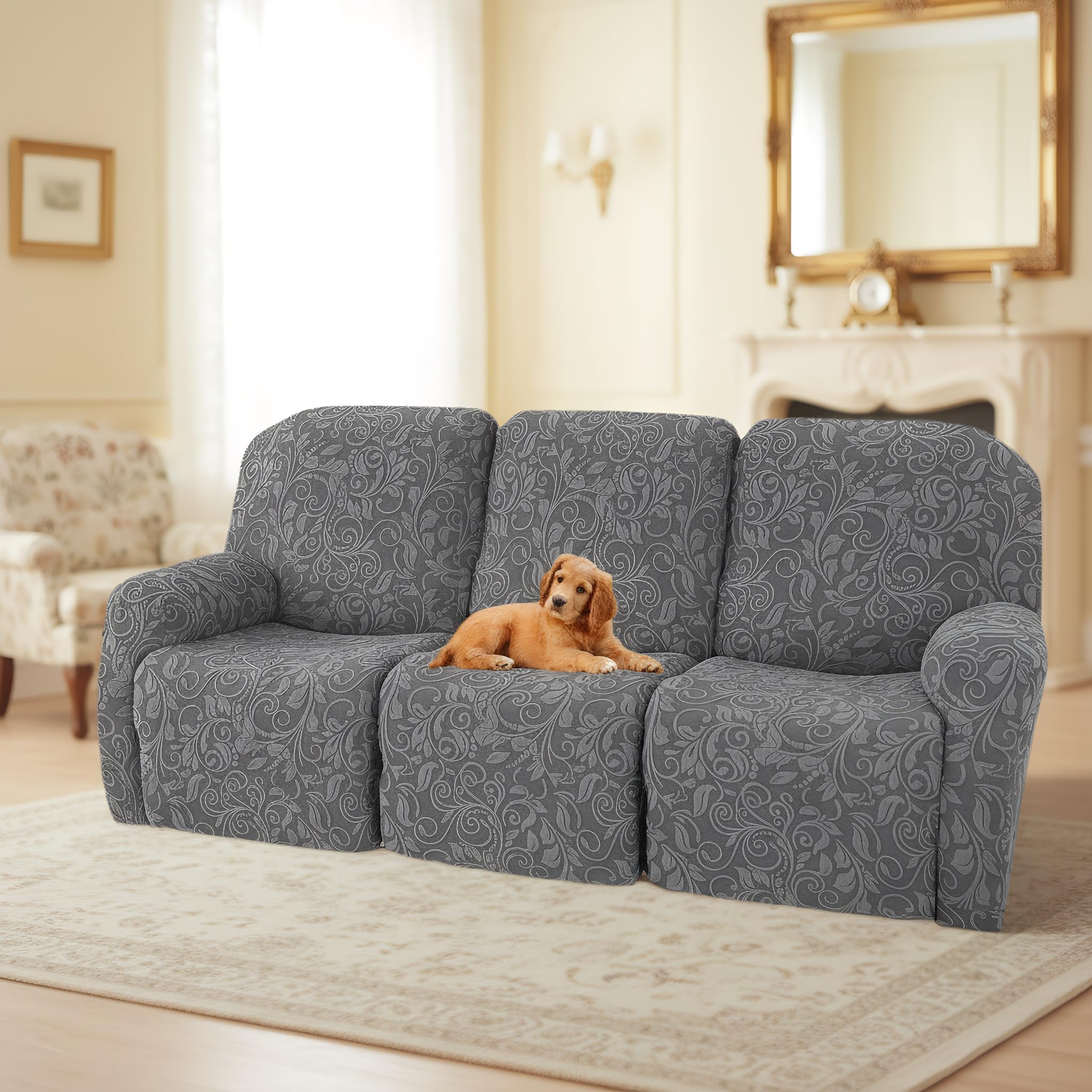 LiveGo Recliner Chair Cover Stretch Jacquard Slipcover for 1, 2, 3 Seater Recliners, Washable Furniture Protector for Lazyboy, Electric Chairs, and Pet-Friendly Couch Covers