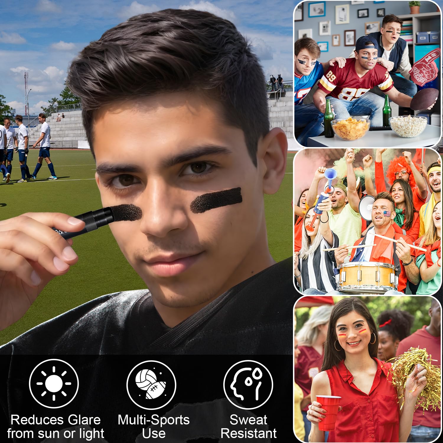 Jim&Gloria Water Resistant Under Eye Black Stick Sports Face Paint Body Markers Makeup Athletes Softball Stuff Lacrosse Baseball Drip Football Gear Game Accessories Gift 8 Colors Eyeblack Painting Kit