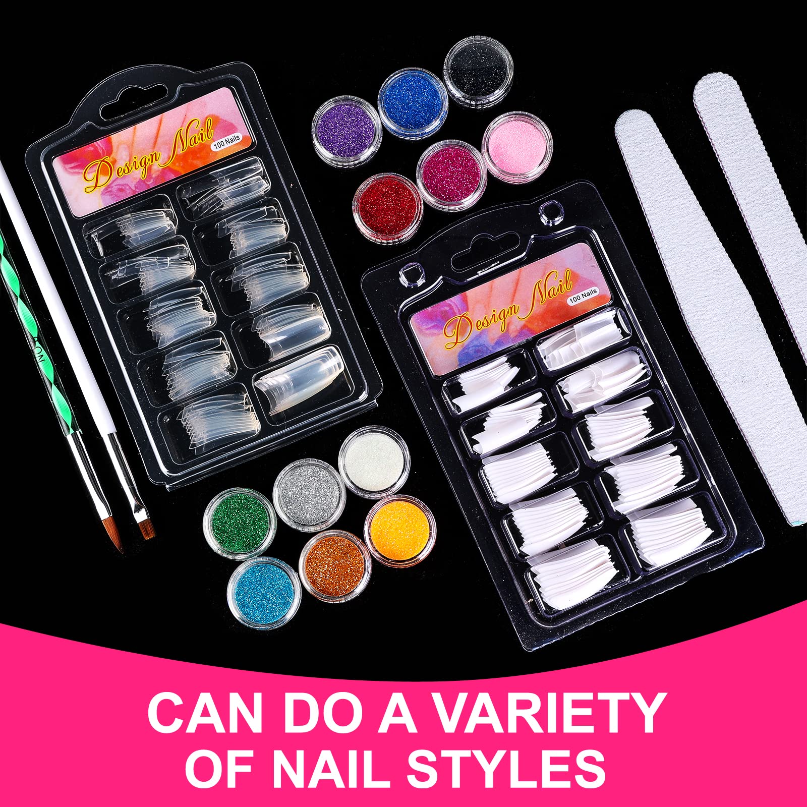 Professional Nail Kit - 12 Glitter Acrylic Powder, Tips, Decoration, DIY Nail Art Tools & Supplies for Beginners - Image 3