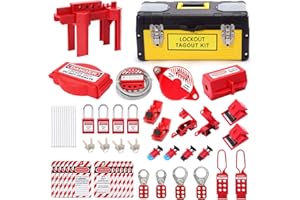 OMGTMD Lockout Tagout Kit - Lockout Set Safety Padlocks Lockout Hasp Breaker Lockout Ball Valve Lockout Steel Cable Lockout Plug Loto Valve Lockout Loto Tags Lock Out Tag Out
