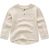 Ashmyova Boys Cotton Linen Shirt Toddler Boys Button Up Pocket Long Sleeve Blouse Dress Shirts Fall Tees Tops