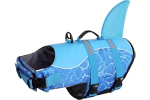 Queenmore Shark Dog Life Jacket, Small Pet Life Vest for Swimming, High Buoyant Doggie Swimming Vest, Adjustable Easy On Pupp