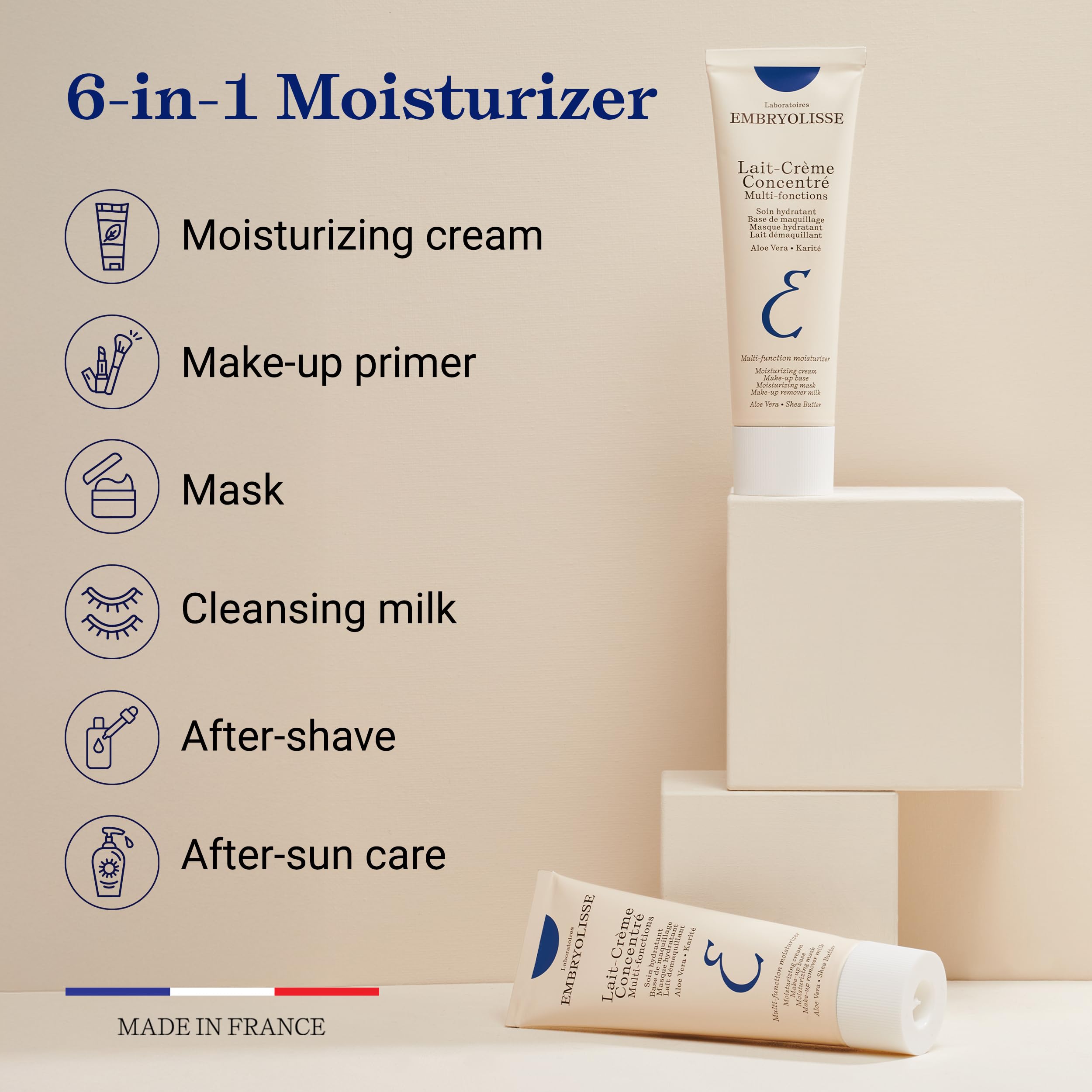 Embryolisse Lait-Crème Concentré, Multifunction Daily Face Moisturizer and Makeup Primer, Suitable for All Skin Types. French Face Cream With Shea Butter & Aloe Vera