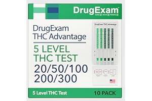 10 Pack - DrugExam Multi Level (THC) Test 20 ng/mL, 50 ng/mL, 100 ng/mL, 200 ng/mL, 300 ng/mL Urine Test. Urine Test Strips.