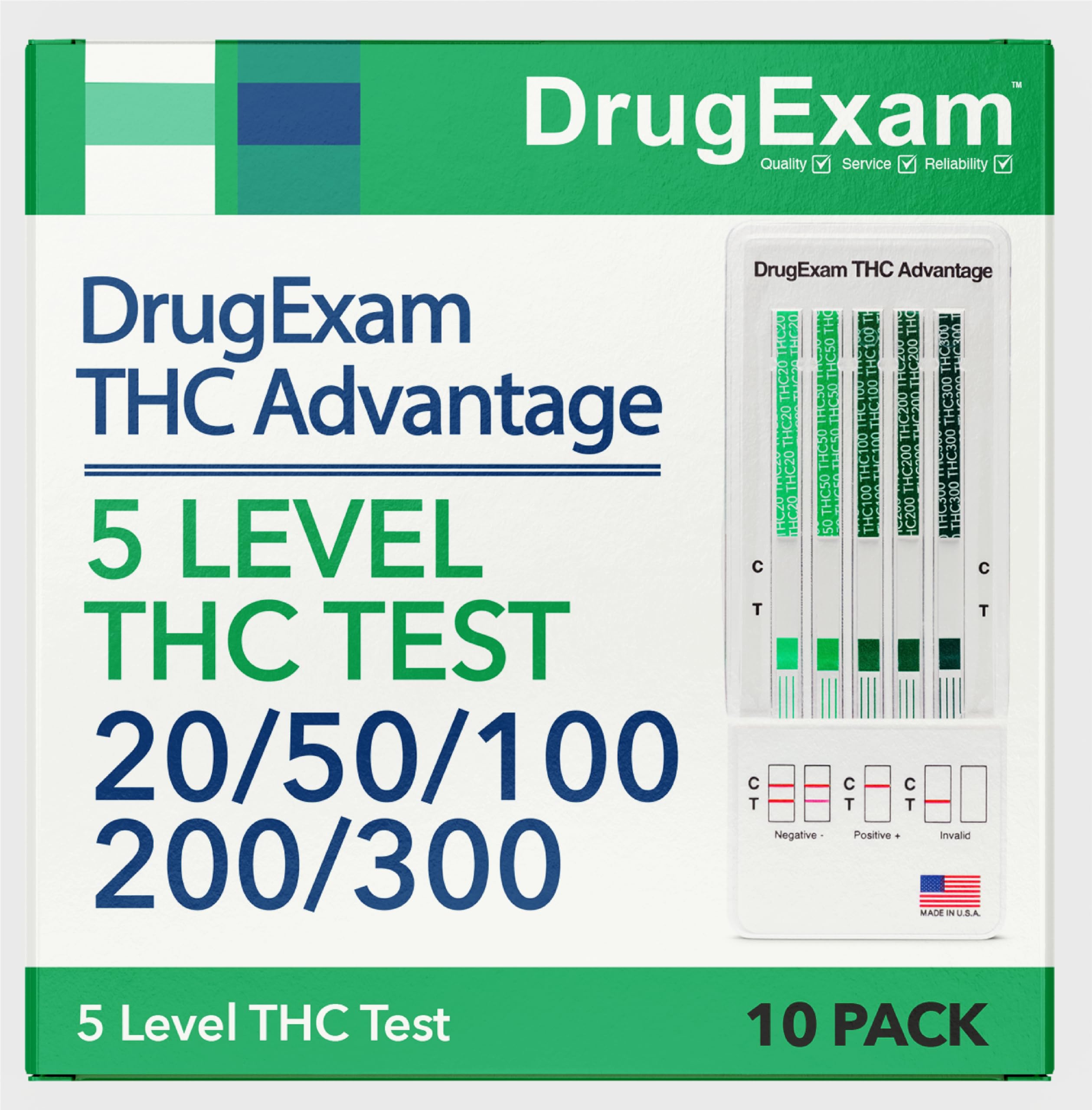 Photo 1 of 10 Pack - DrugExam Multi Level (THC) Test 20 ng/mL, 50 ng/mL, 100 ng/mL, 200 ng/mL, 300 ng/mL Urine Test. Urine Test Strips.