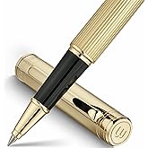 BEILUNER Lighthouse Series Rollerball Pen, 24K Gold Finish Pen Body, Exquisite Vertical Lines, Schneider 850 Refill, Nice Pen Gift Set for Men & Women, Office, Executive and Fancy Designer Pens (Gold)