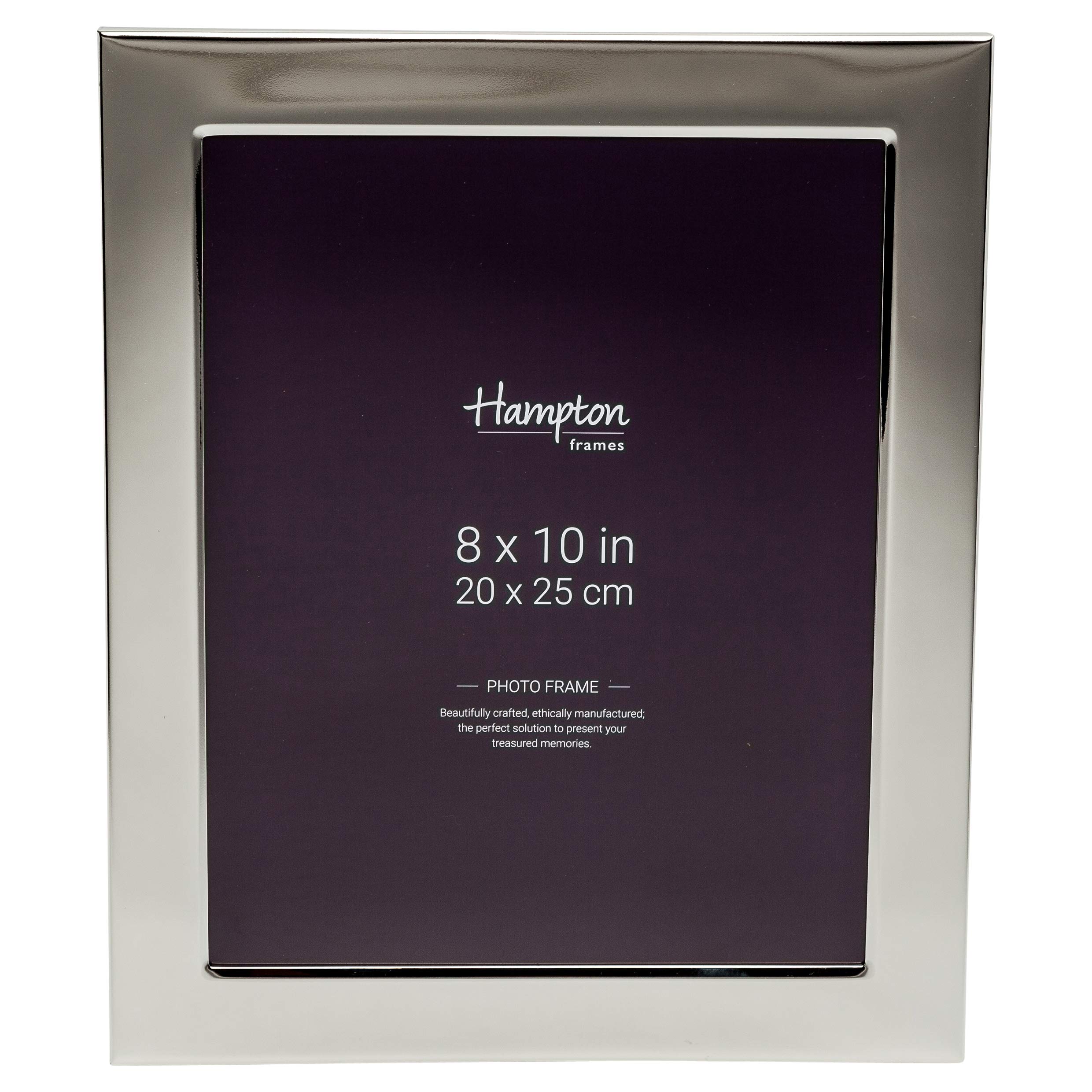 Hampton Frames | WOBURN Picture Photo Frame 8x10 (20x25cm), Silver, Glass | Engravable, Velvet Back, Freestanding | Display for Home or Office