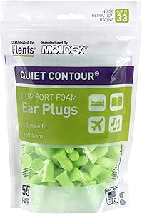 Flents Ear Plugs, 55 Pair, Ear Plugs for Sleeping, Snoring, Loud Noise, Traveling, Concerts, Construction, &amp; Studying, Contour to Ear, NRR 33, Green