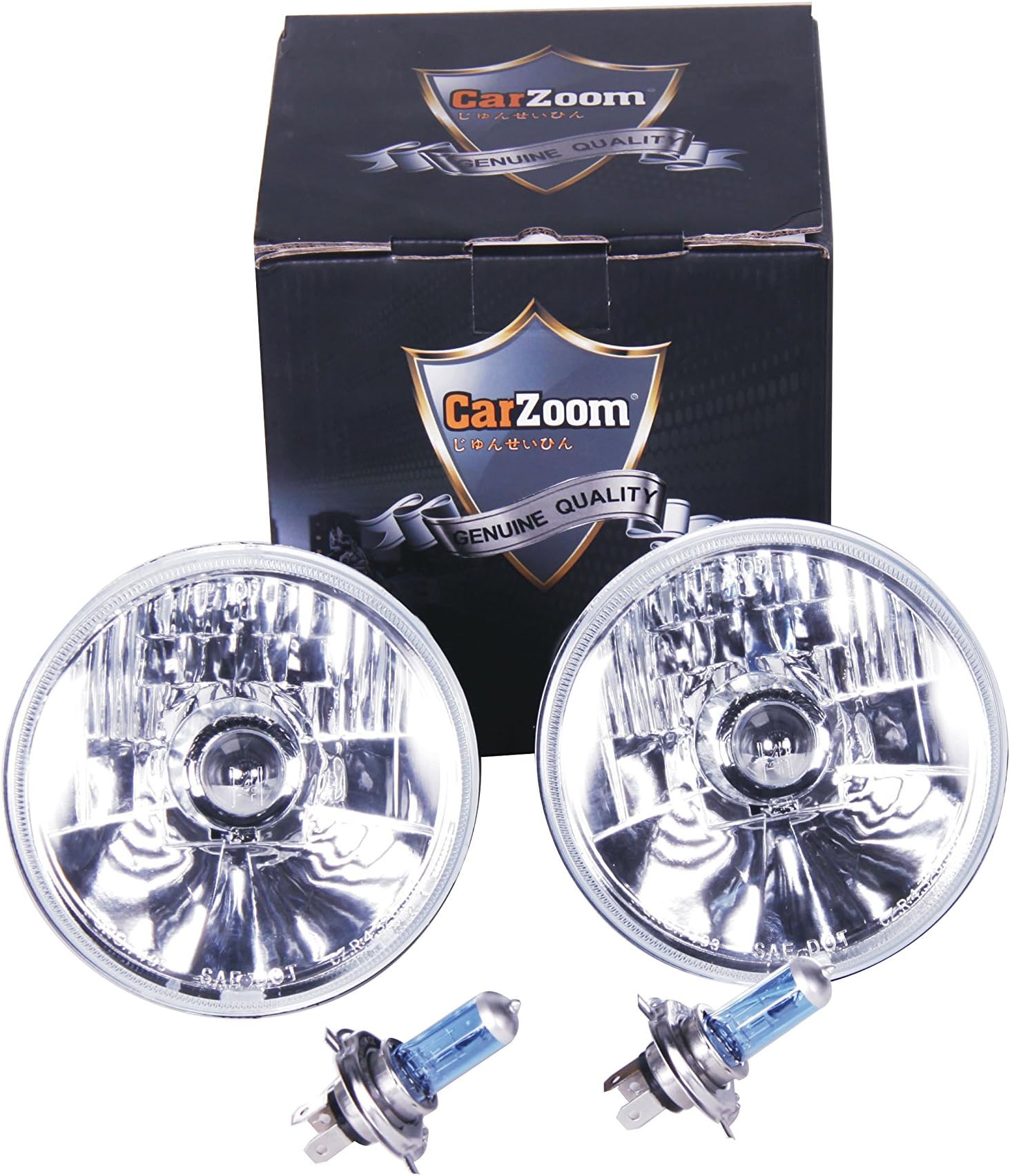 CARZOOM CZ-5R065 Black 5-3/4" Round Plastic BMC H4 Halogen Headlight with Reflector
