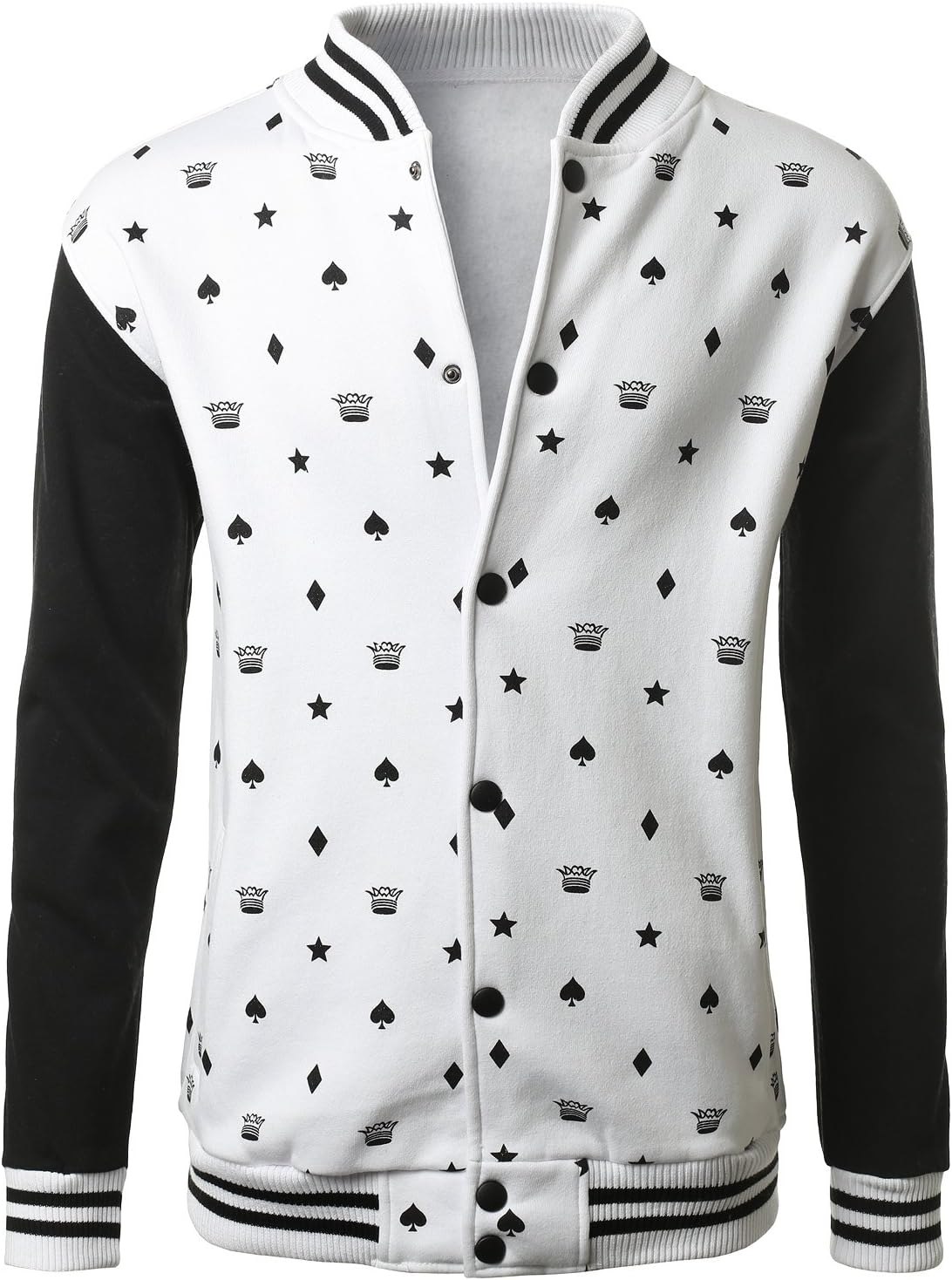 URBANCREWS Mens Hipster Hip Hop Button Up Baseball Varsity Jacket