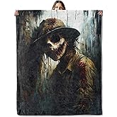 Creepy Horror Skull Face Throw Blanket for Girls Boys Kids Adults, 50x60 in, Cozy Flannel Blanket for Bedroom, Camping, Couch, Room Decor, Fuzzy Warm Soft Gifts