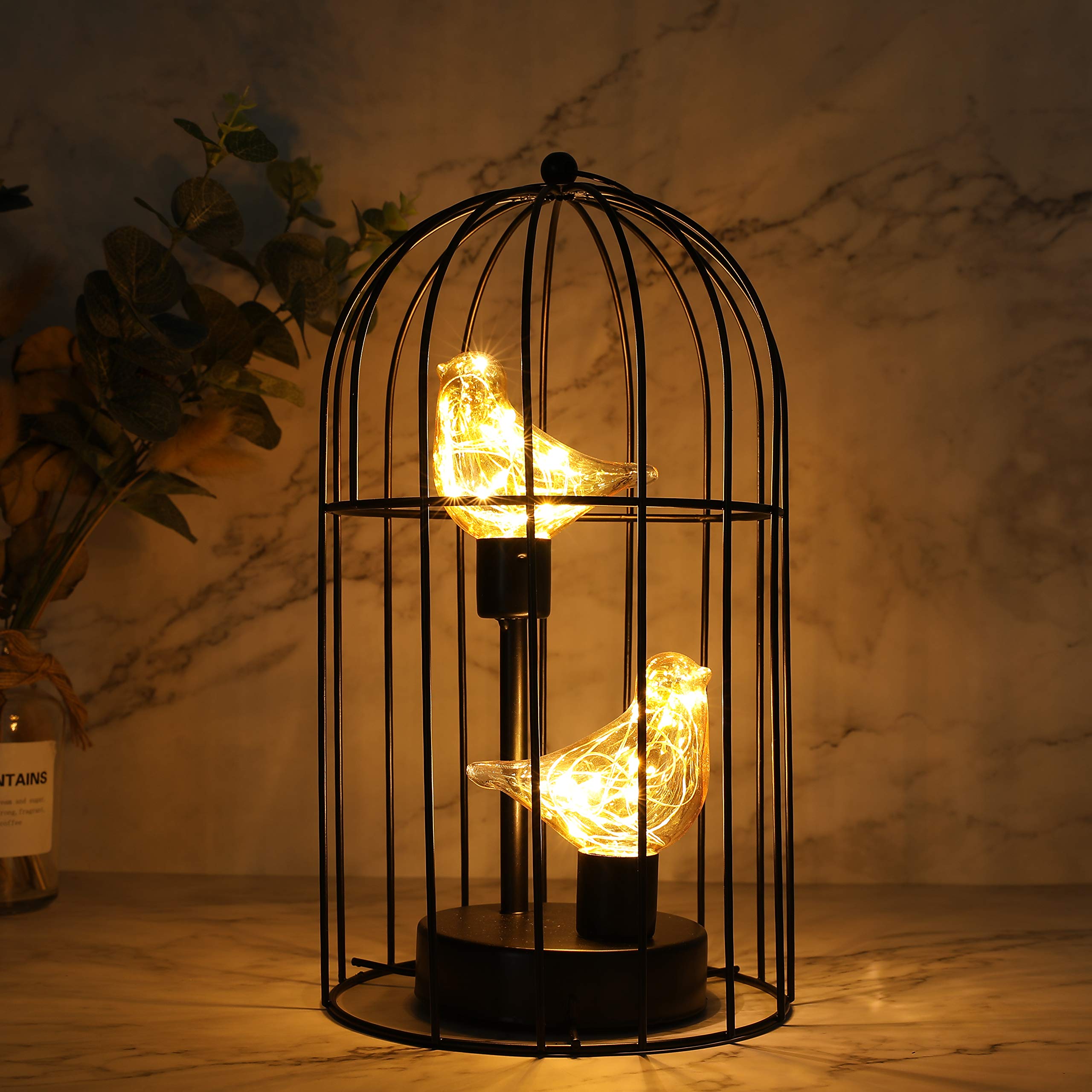 Photo 1 of JHY DESIGN Birdcage Decorative Lamp Battery Operated 12" H Cordless Table Lamp with Warm White Fairy Lights Bird Bulb for Indoor Bedroom Living Room Home Wedding Xmas(Black)