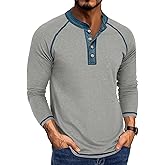 Uposiut Mens T-Shirts Henley Shirts Long Sleeve Casual Cotton Mens Shirts Tee Shirts