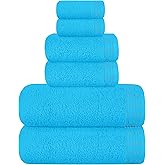 MALLONI HOME Ultra Soft 6 Pack Cotton Towel Set, Contains 2 Bath Towels 28x55 inch, 2 Hand Towels 16x24 inch & 2 Wash Coths 12x12 inch, Ideal Everyday use, Compact & Lightweight - Turquoise Blue