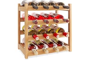 SMIBUY Bamboo Wine Rack, 16 Bottles Display Holder, 4-Tier Free Standing Storage Shelves for Kitchen, Pantry, Cellar, Bar (Natural)