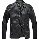 WULFUL Men's Stand Collar Leather Jacket Motorcycle Lightweight Faux Leather Outwear