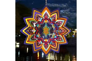Fonmy Mandala Wind Spinner Lucky Star Worth Gift Indoor Outdoor Garden Decoration Crafts Ornaments 12 inch Multi Color Stainless Steel Wind Spinners