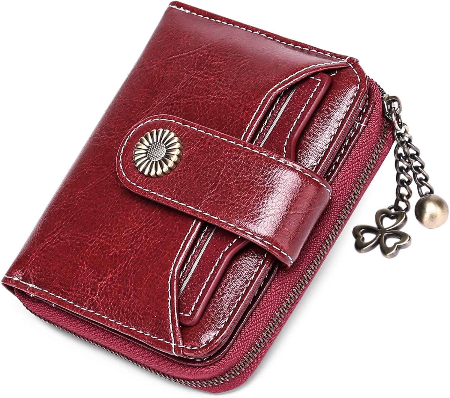 SENDEFN Purses for Women Genuine Leather Small Bifold Compact Womens Wallet with RFID Protection Wine Red