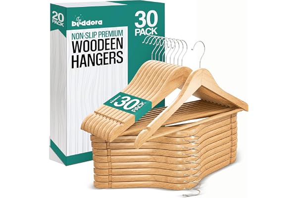 Beddora Wooden Hangers 30 Pack - 360 rotatable Swivel Hook Durable & Slim Lightweight with Shoulder Grooves - Wood Hanger for