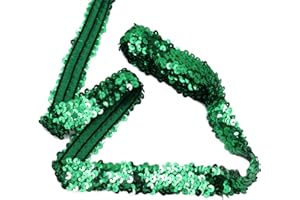ZNZAKKA Green Elastic Sequin Ribbon Trim 10 Yards Flat Glitter Stretch Ribbon for Dance Dress Embellish Headband Supplies (Green)