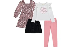 BTween Girls 4 Pack Fall Outfit Dress, Skirt, Tee, Leggings, Cotton Blend, Sizes 4-12