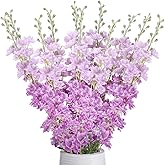 Thiccywoov 12 Pcs Delphinium Artificial Flowers, 33.5'' Long Stem Lifelike Faux Silk Flower Fake Look Real Bouquet for Tall Vase DIY Wedding Party Home Kitchen Arrangement Decor(Purple)
