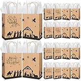 Kolldenn 30 Set Christmas Nativity Gift Bags Christian Kraft Paper Bags Joy to The World Christmas Goodie Boxes with Tissue Paper Religious Gift Boxes for Xmas Holiday Holy Nativity Party, 2 Styles