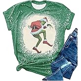 Christmas Bleached Tshirt Women Funny Cartoon Print Xmas Holiday Shirt Christmas Movie Fans Gift Tees Tops