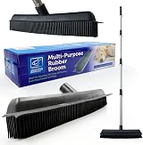 TDBS Rubber Bristle Broom with Long Collapsible Handle Indoor Floor Car Carpet