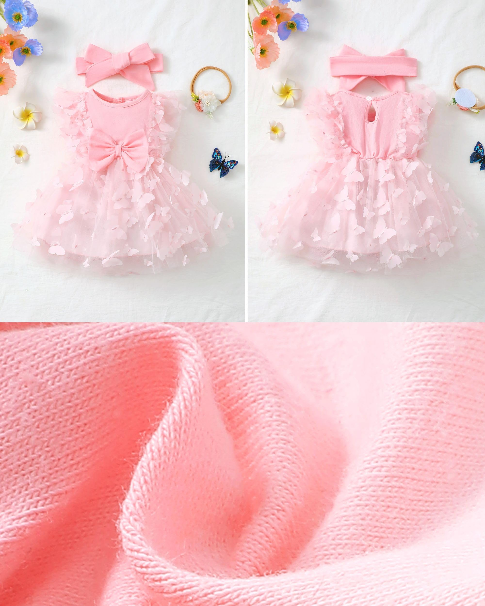 Renotemy Baby Girl Flower Dress Summer, Tutu Tulle Boho Princess Wedding Birthday Party Dresses for Infant Girls 0-18 Months