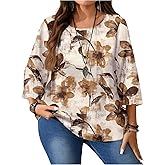 SOLY HUX Women's Plus Size Long Sleeve Floral Blouse Crew Neck Boho Shirts Fall Tops