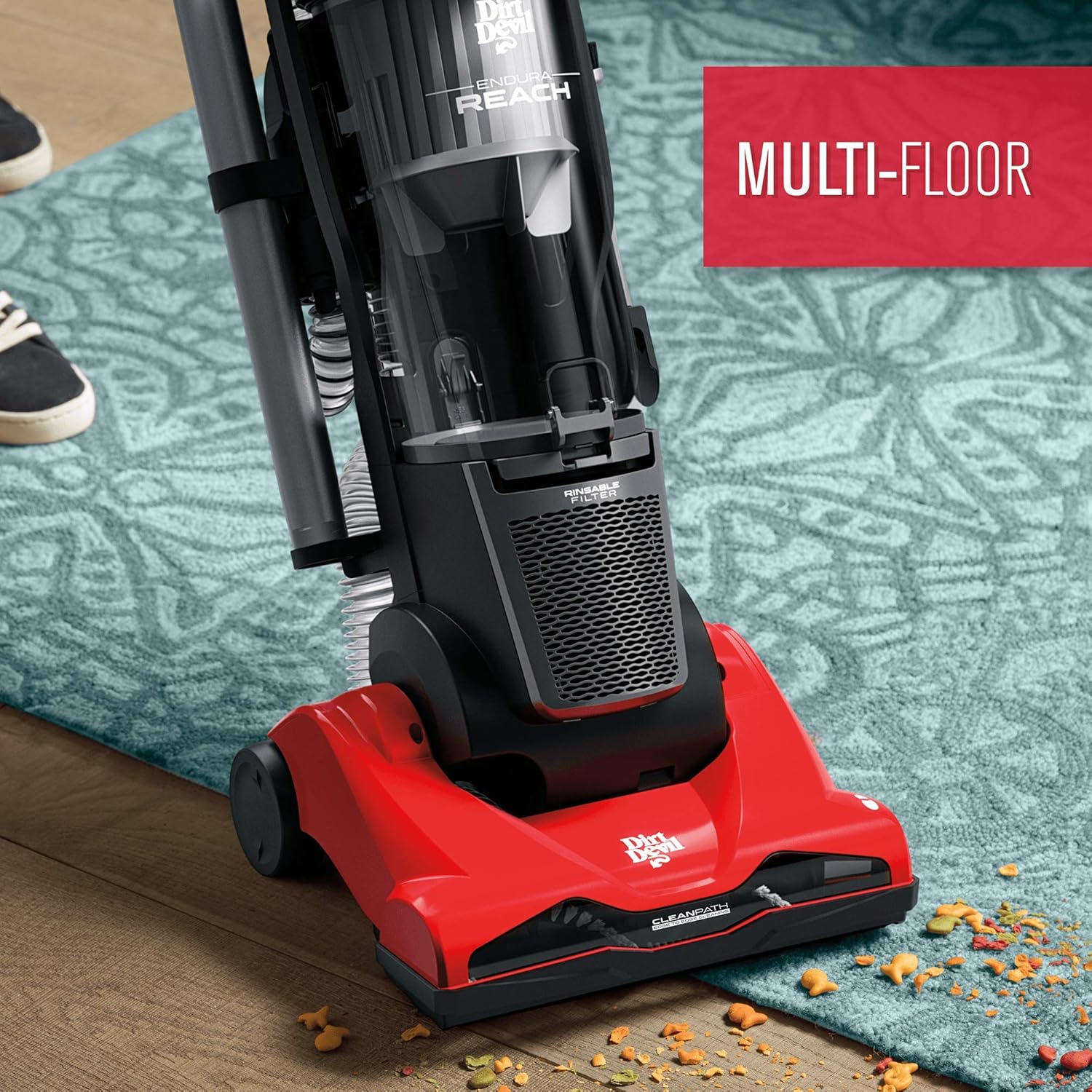Dirt Devil Endura Reach Upright Bagless Vacuum Cleaner for Carpet and Hard Floor, Lightweight, Corded, UD20124, Red -