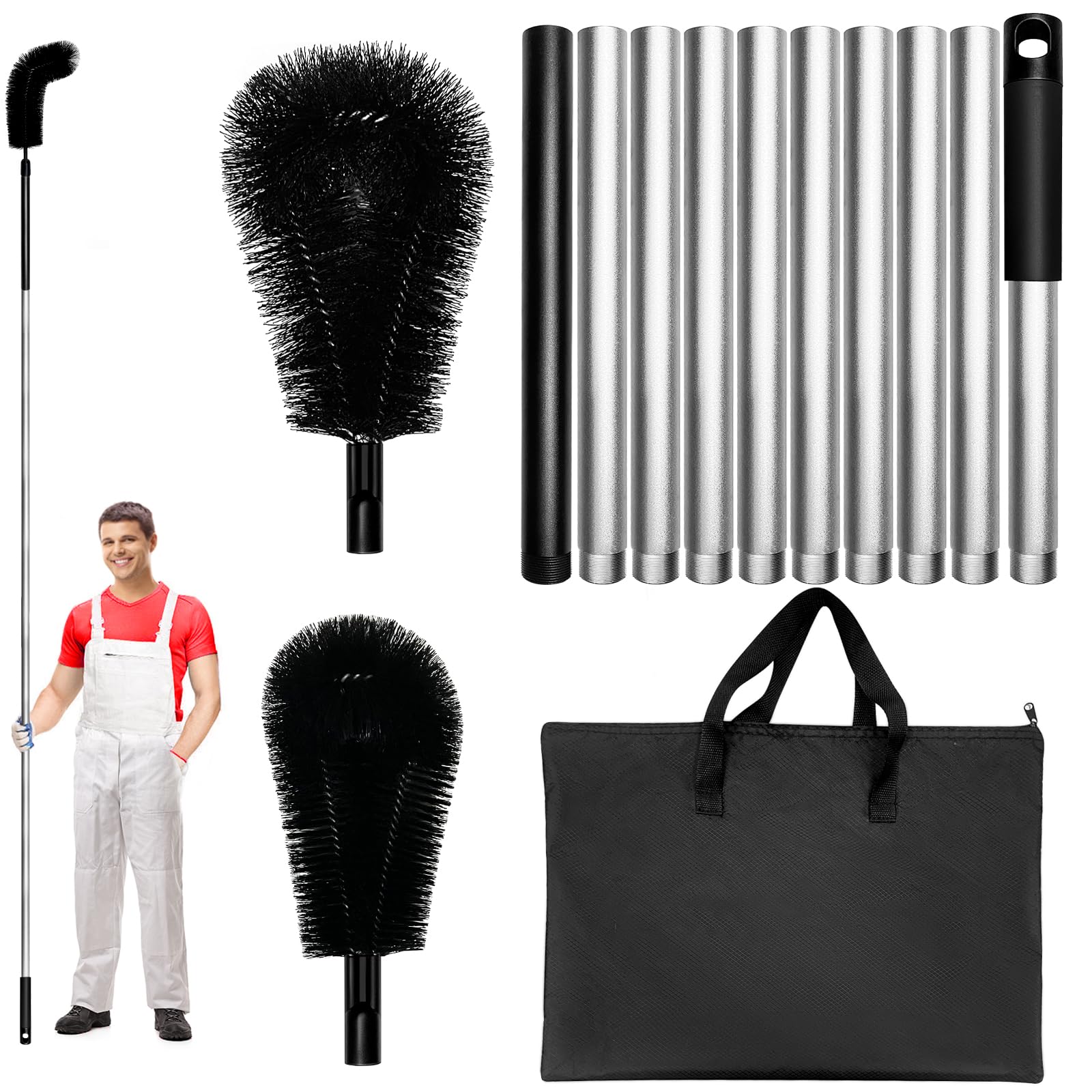 Photo 1 of 13FT Gutter Cleaner Tools, Long-Reach Rain Gutter Cleaning Brush, Removes Leaf Debris from Roof Gutters Without a Ladder, Leaf Cleaning Kit with 2 Brushes and Storage Bag, Black