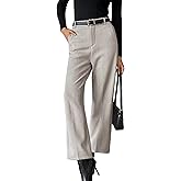 Women's Wool Blend Vintage Tweed Winter Pants Fleece Lined Thermal Wide Leg Crop Dress Casual Pants