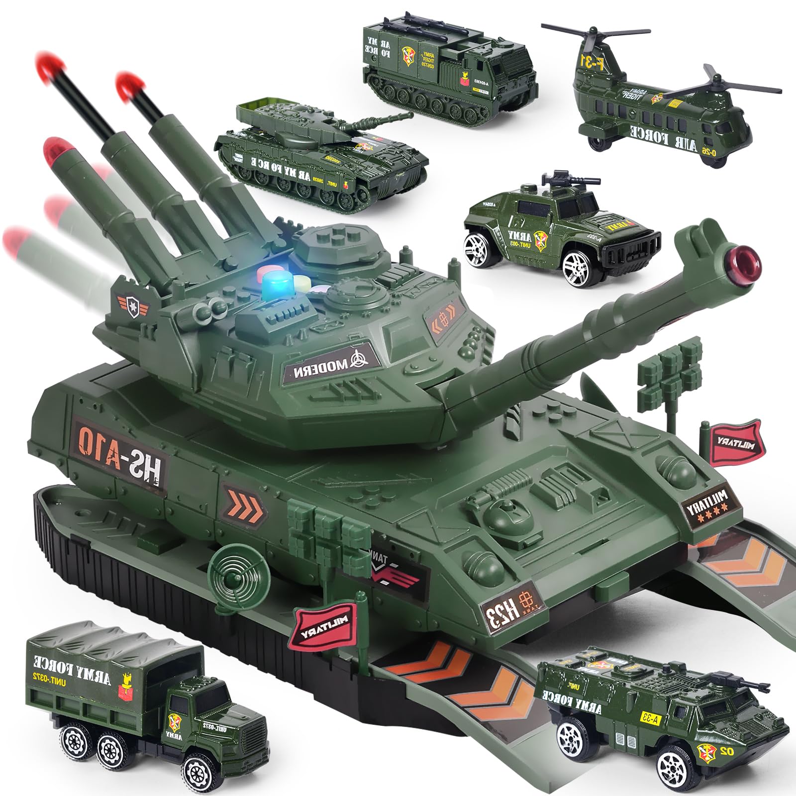 Army Tank Toy for Boys Military Toy Tanks with Diecast Army Vehicles, Tank Toys with Sound & Light Missile Launcher Tanks Vehicle Gift for Kids Boys 3 4 5 6 7 Years Old (Green)