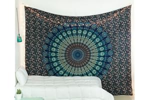 Popular Handicrafts Tapestry Wall Hanging Hippie Mandala Bohemian Hippy Psychedelic Intricate Floral Design Indian Tapestries Bedspread 90 x 108 Inches (230cm x 270cm) Navy Blue