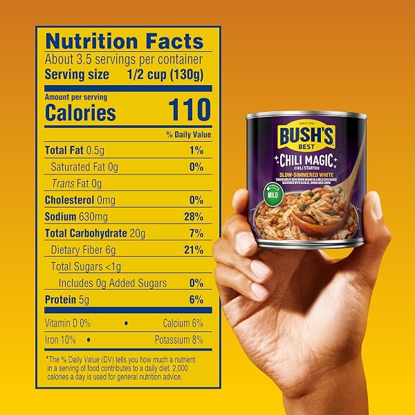 BUSH’S BEST 15.8 OZ CANNED SLOW-SIMMERED WHITE CHILI MAGIC STARTER, SOURCE OF PLANT BASED PROTEIN AND FIBER, LOW FAT, GLUTEN FREE, (PACK OF 12)