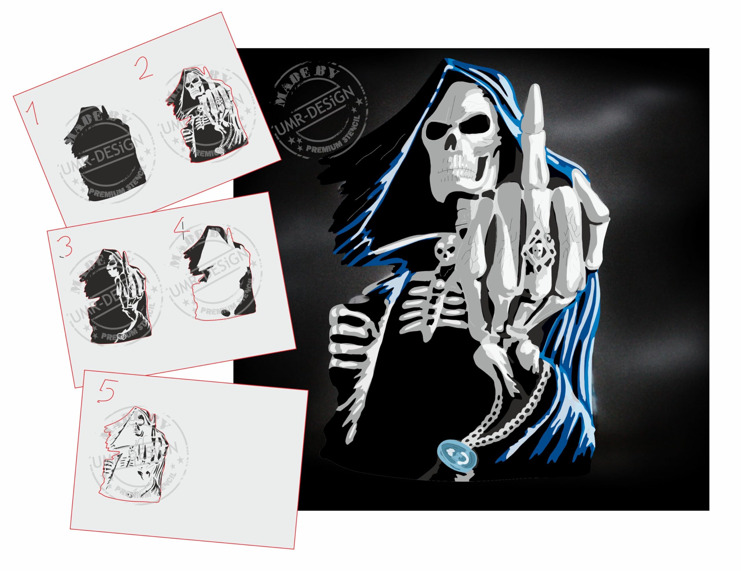 UMR-Design AS-117 Skull Airbrushstencil Step by Step Size M