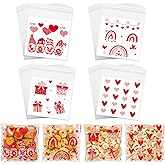 ZYLOP Valentines Self-Sealing Cellophane Cookie Bags - 4x4 Inch 200 Pcs Plastic Clear Red Valentines Candy Treat Gift Goodie Snack Bags for Valentine Kids Classroom Exchange, Wedding & Party Favors