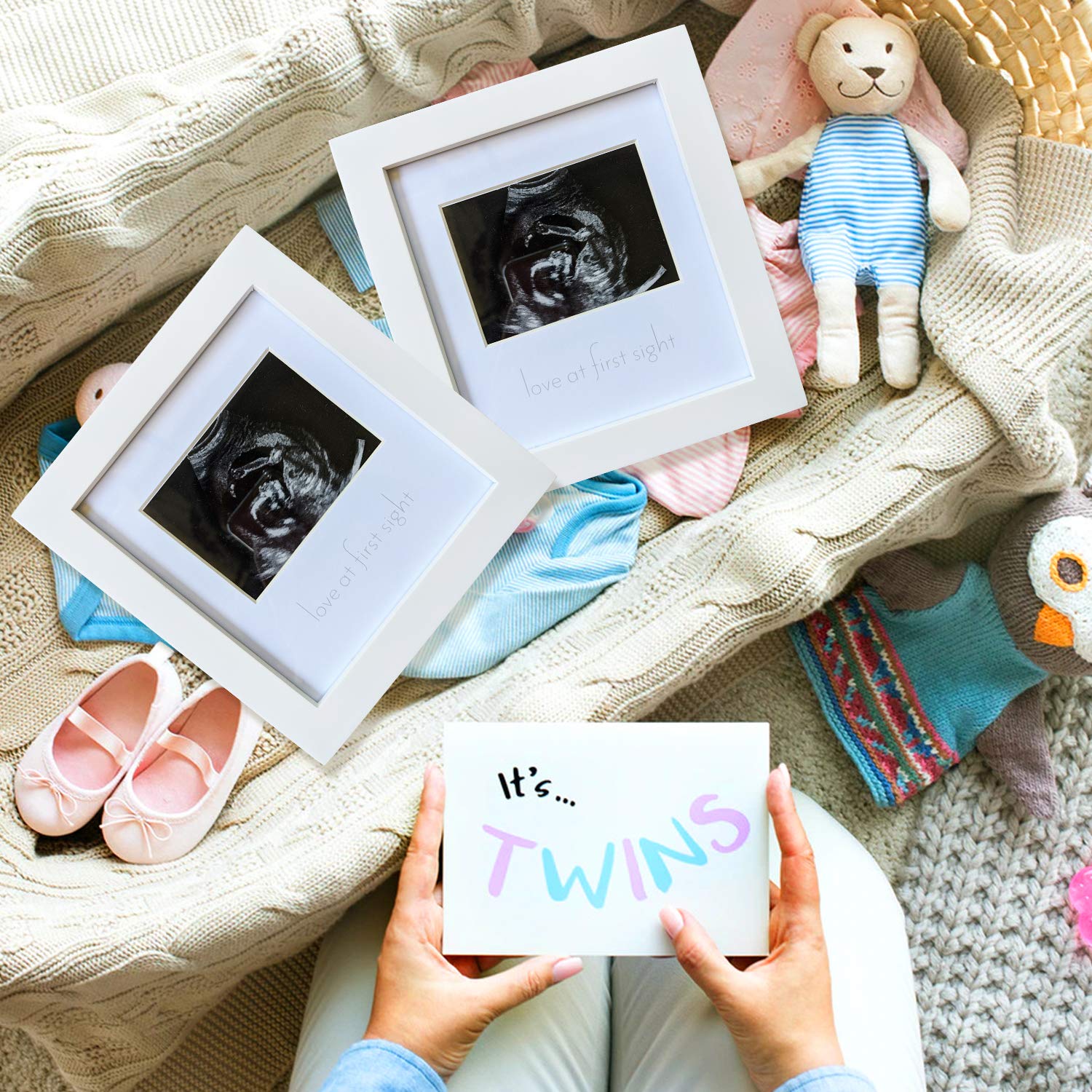 Green Pollywog Sonogram Photo Display | White Ultrasound Frame | Pregnancy Gift for First-Time Moms, Parents & Grandparents | Nursery Decor