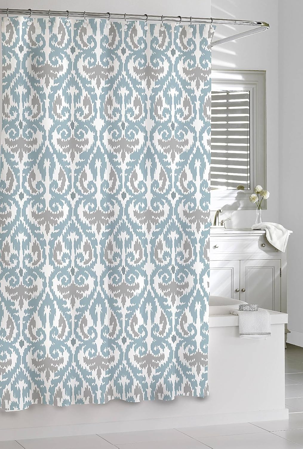 Shower Curtain Kassatex Scrolled Ikat Blue Grey White 72 x