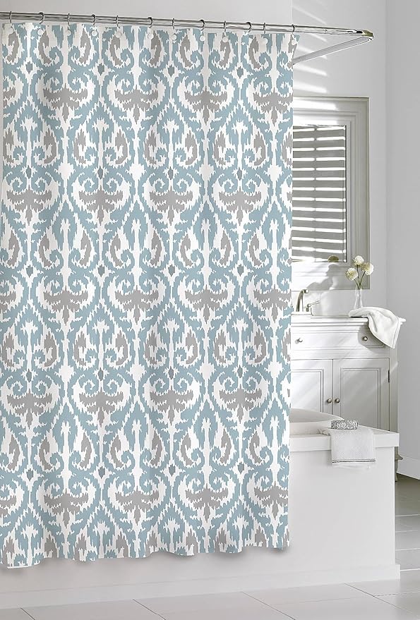 Shower Curtain Kassatex Scrolled Ikat Blue Grey White 72 x