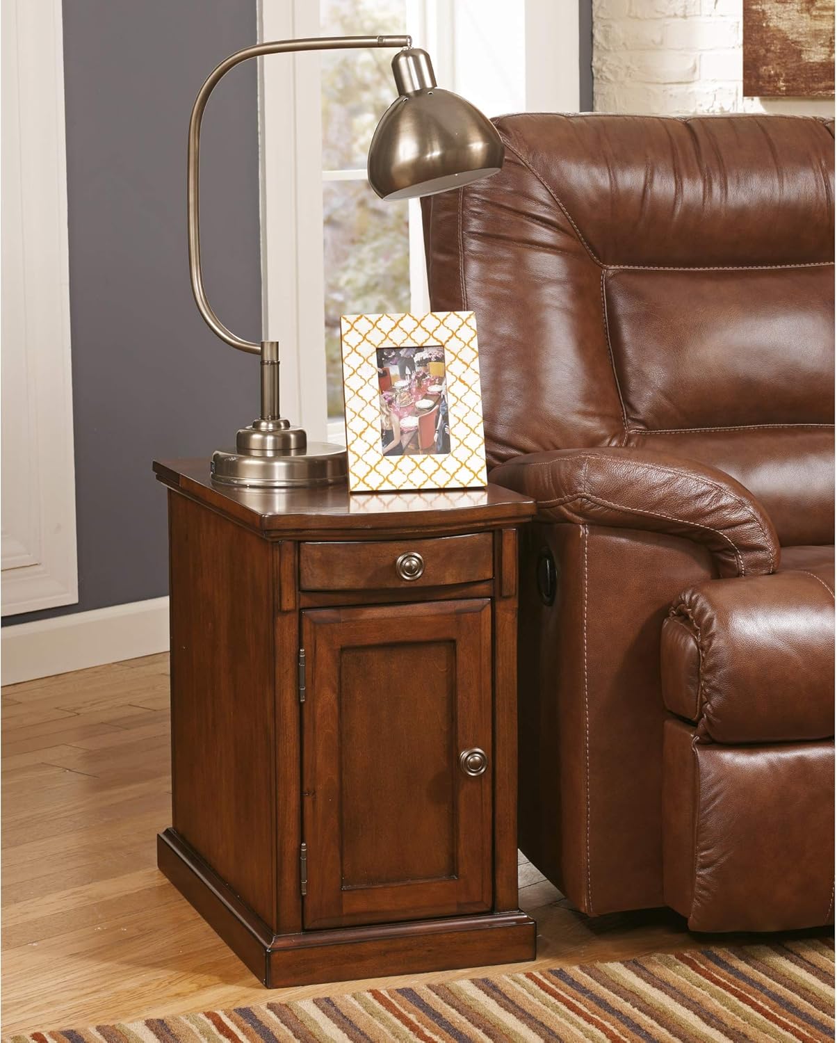 Signature Design by Ashley Laflorn Chairside End Table with USB Ports & Outlets - Medium Brown: Kitchen & Dining