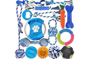 Mnubsrva Dog Toys 15 Pack for Teeth Cleaning and Fun, Puppy Teething Chew Toys Interactive Rope Squeaky Treat Balls & Rubber Tous Bulk– Variety Dog Gifts Set Reduce Anxiety & Save Furniture