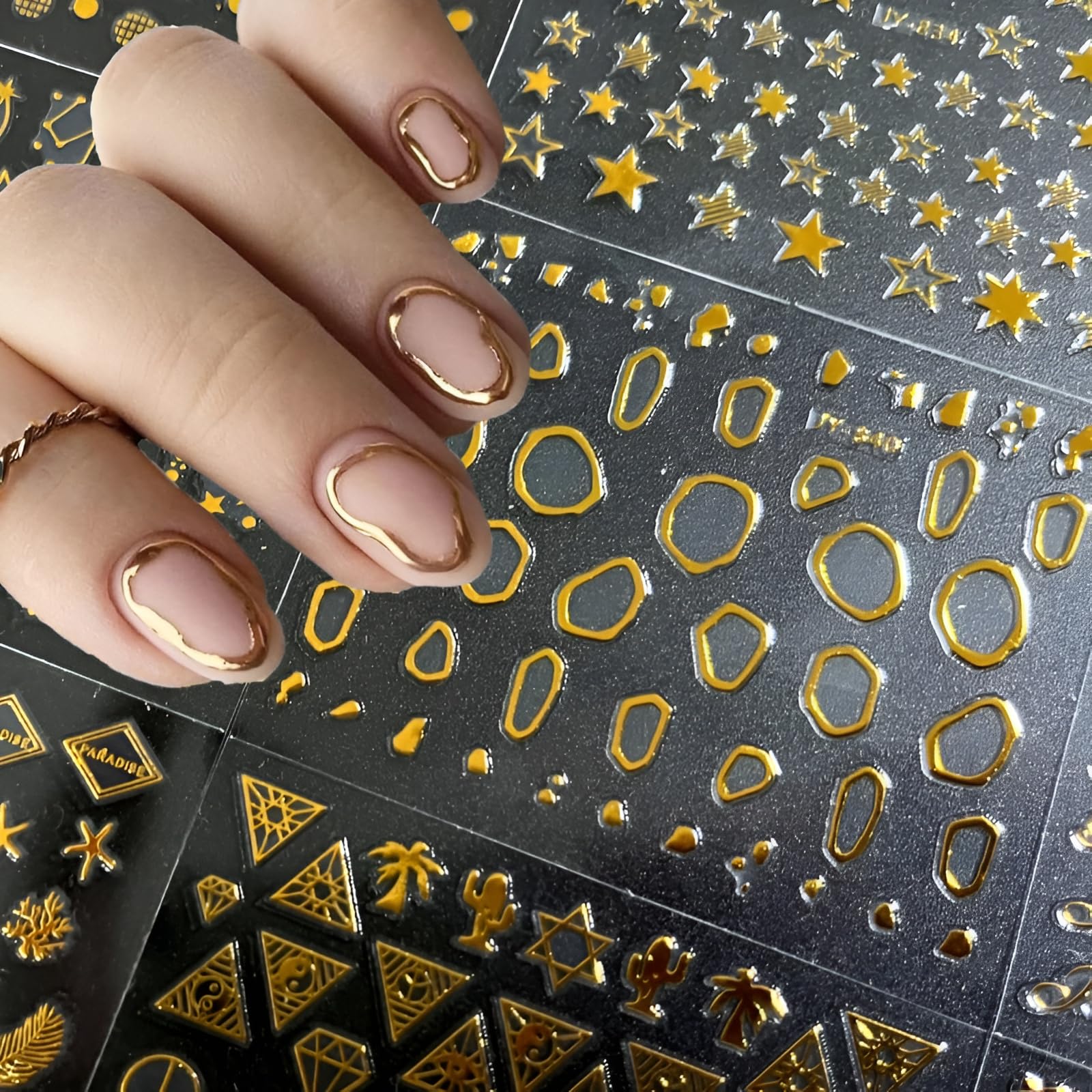 30 Sheets Gold Nail Art Stickers 3D Self-Adhesive Nail Decals Gold Line Star Nail Stickers for Acrylic Nails Gold Leaf Diamond Nail Supplies for Women - Image 2