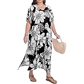 Yanziliu Women's V-Neck Batwing Sleeve Kaftan Dress Lightweight Beach Swimwear Cover Up for Mumu Tropical Vacation