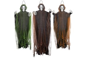 FUNPENY 3 Pack Hanging Ghost Outdoor Halloween Decorations, One 53.2" and Two 43.3" Hanging Skeleton Ghost Reapers for Halloween Haunted House Props Party Supplies Yard Outdoor Indoor Decor